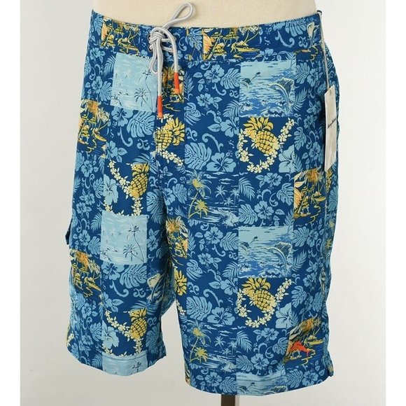 TOMMY BAHAMA Mens Blue Allure BAJA POMPANO PATCH Board Shorts MEDIUM NWT
